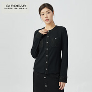 哥弟（GIRDEAR）女裝拼接設計精致粗花呢小香風(fēng)短外套女1300932 星空黑 M (3碼)