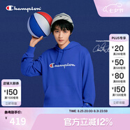 Champion【王俊凱同款】冠軍衛(wèi)衣男春秋基礎(chǔ)款棉質(zhì)美式情侶連帽套頭衫上衣 寶藍(lán)色 S