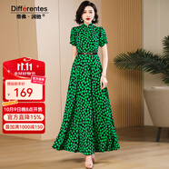 帝弗·潤(rùn)馳2025夏新款法式高級(jí)感綠色波點(diǎn)超長(zhǎng)款連衣裙收腰及踝長(zhǎng)裙 圖片色 4XL