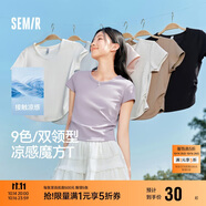 森馬（Semir）短袖t恤女短款修身圓領(lǐng)內(nèi)搭25夏涼感收腰V領(lǐng)上衣辣妹109325100006