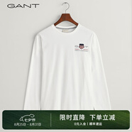 GANT【100%棉】甘特春季休閑刺繡柔軟內(nèi)搭經(jīng)典純色圓領(lǐng)長袖男T恤 110白色 L