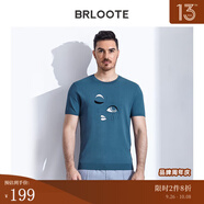 Brloote/巴魯特橫機(jī)T恤夏季時(shí)尚人臉嵌花圓領(lǐng)休閑短袖體恤衫男 藍(lán)綠 165/88A