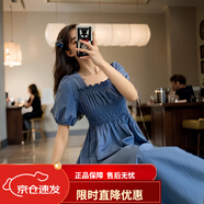 FOURDATRY法式連衣裙女夏季2025新款復(fù)古過膝收腰顯瘦長裙子韓系穿搭 淺藍(lán)色 L 建議 105-120斤