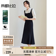 尚都比拉設(shè)計(jì)感假兩件連衣裙女夏季高腰收腰顯瘦拼接裙優(yōu)雅泡泡袖中長(zhǎng)裙