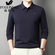 富貴鳥(niǎo)（FUGUINIAO）長(cháng)袖t恤男士春秋翻領(lǐng)打底衫寬松商務(wù)休閑無(wú)痕高端polo衫 藏青色 2XL