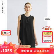 朗姿二醋酸黑白高級感蝴蝶結a字無(wú)袖輕禮服連衣裙2025年夏季新款 夜幕黑色 M