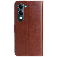 阿峻科科vivoy37c手機殼翻蓋皮套V2442A硅膠保護套步步高Y37c外殼丫三七c全包防摔防爆軟錢(qián)包插卡磁扣男女 棕色@皮套+全屏鋼化膜+掛繩 vivo Y37C