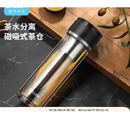 迪樂(lè)貝爾（Diller）磁吸雙層家用玻璃杯大容量男女水杯便攜泡茶杯透明杯子銀色400ml