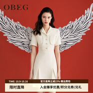 OBEG歐碧倩秋通勤連衣裙女新復古回潮小香風(fēng)修身A字裙子50463540 米白 L /170/40