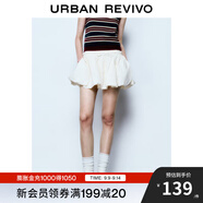 UR2025春季新款女撞色線(xiàn)拼接木耳邊超寬松花苞半裙UYU550034 米白 (偏短有內襯) S (XS-S)