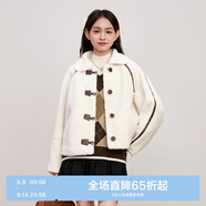 樂(lè )町撞邊設計短外套羊羔毛復合寬松外套冬季新款牛角扣外套 米白 L