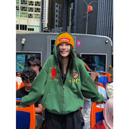 美式復古綠色連帽衛(wèi)衣外套女早秋季2025新款短款寬松拉鏈開衫外套 綠色（優(yōu)質版薄款） S
