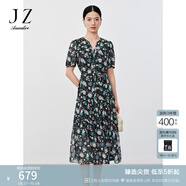玖姿·安娜蔻輕熟風(fēng)印花雪紡輕薄收腰蛋糕裙連衣裙女2024夏款 花咖啡 M