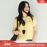 伊芙麗（eifini）蔣欣代言【夏季薄款全新升級(jí)】高智麻花毛衣短袖針織衫女 黃色 短袖圓領(lǐng)現(xiàn)貨 S 80-105斤