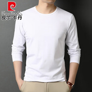 皮爾卡丹（pierre cardin）春秋長(cháng)袖t恤男圓領(lǐng)秋季薄款上衣中青年白色內搭打底衫 白色 M 170 推薦110-130斤 