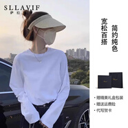 薩拉維夫長袖T恤女2025秋冬新款打底衫寬松加絨簡約內(nèi)搭上衣 白色[保暖] S 80-95斤