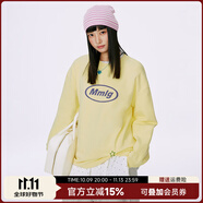 Mmlg加厚純棉t恤女男2025秋冬新款經(jīng)典logo金屬燙珠裝飾情侶款上衣服 嫩黃色（預(yù)售） M