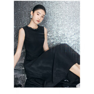 Mandy Zhang白月光裙釘珠白色連衣裙女氣質(zhì)訂婚輕禮服長(cháng)款背心裙子 耀夜石黑 L