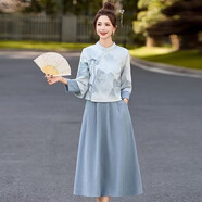 川朗馬面裙全套新中式連衣裙春秋季女裝2025新款溫柔風(fēng)改良漢服裙子女 中式米色 L （95斤-110斤）