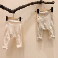 SKONWAT韓版春秋裝嬰幼兒大PP褲百搭打底褲外穿男女寶寶純色彈力兒童長褲 加絨-大檔褲-白色 66 cm