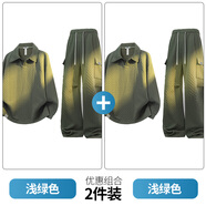 大嘴猴（paul frank）美式潮牌休閑運動(dòng)套裝男士春秋季新款寬松衛衣潮流百搭舒適兩件套 淺綠色+淺綠色 【優(yōu)惠兩件裝】 M 【建議100-120斤】