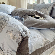 LAVIE HOME羅萊出品A類(lèi)有氧提花雙層紗云紗棉四件套小清新印花床單床笠被套 達西莊園- 床單款 1.8m四件套