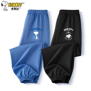 史努比男童褲子防蚊褲夏季中大童薄款純棉兒童休閑褲潮牌卡通帥氣童裝 牛仔藍 墨鏡努比+黑 飛行帽努比X 110
