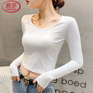 浪莎（LangSha）純棉u領(lǐng)低領(lǐng)白色打底衫女秋冬內搭德絨加絨加厚磨毛上衣 白色 S
