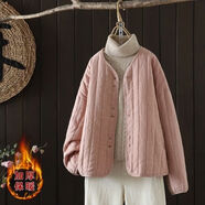 潮思匯女裝文藝復古秋冬裝棉衣森女系拼接寬松休閑棉服女冬季外套女 粉色 2XL 150-190斤
