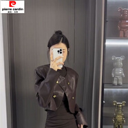 皮爾卡丹感秋季時(shí)尚套裝女2024新款美拉德短款皮外套修身連衣裙兩件套 單/件外套 S