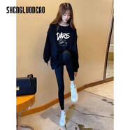 圣羅地奧長(cháng)款衛衣女遮臀中長(cháng)款衛衣女士遮屁股洋氣早秋新款大碼加絨長(cháng)袖t DARE-加絨黑色 S 100斤以下