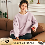 Olrain歐芮兒加絨保暖假兩件衛衣女秋冬圓領(lǐng)字母刺繡寬松套頭休閑上衣 粉紫色 M