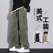 VUUG美式夏季戶外薄款潮牌傘兵褲男士防潑水工裝直筒褲 5XL 軍綠色