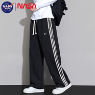 NASA BASE休閑褲男夏季新款痞帥寬松垂感直筒褲子潮牌百搭闊腿運(yùn)動(dòng)長(zhǎng)褲 黑色 M （建議90-110斤）