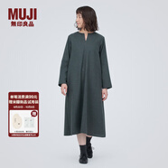 無印良品（MUJI）女式 起毛 V領(lǐng)長(zhǎng)袖連衣裙 女款長(zhǎng)裙裙子秋冬 女裝 BC2FBC3A 炭灰色 M (160/84A)