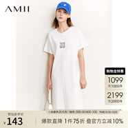 AMII女裝2025夏季新款不規則解構拼接流蘇字母繡花T恤連衣裙 米白 M 160/84A