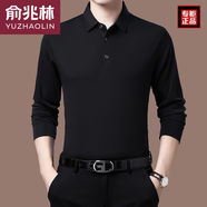 俞兆林春秋季男士長(cháng)袖T恤純棉薄款polo衫中年爸爸商務(wù)大碼純色上衣透氣 904黑色 薄款 M 165【建議100-120斤】