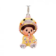 萌趣趣（Monchhichi）曾稱(chēng)蒙奇奇專(zhuān)柜水晶公仔項鏈手鏈吊墜大頭掛件鑰匙鏈 黃鴨