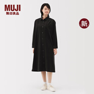 無印良品（MUJI） 女式 木棉混燈芯絨長袖連衣裙女裝裙子長裙連身裙秋季新品襯衫裙 深棕色 L  （165/88A）