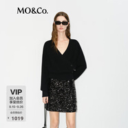 MO&Co.毛衣美麗諾綿羊毛山羊絨解構(gòu)斜襟V領(lǐng)短款針織開(kāi)衫摩安珂 黑色 S