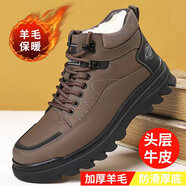 西域駱駝男鞋戶(hù)外運動(dòng)徒步鞋棉鞋男士冬季高幫休閑皮鞋加絨保暖御寒雪地靴 卡其色棉鞋 41