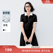 伊芙麗立體收腰顯瘦撞色polo學(xué)院風(fēng)時(shí)髦修身連衣裙2024夏裝新款 黑色 S 80-100斤