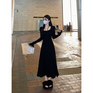 馨悠潔法式小香風(fēng)長(cháng)裙裙打底裙子女秋冬大碼胖mm顯瘦減齡內搭毛衣裙 黑色【氣質(zhì)名媛風(fēng)/法式高級感/時(shí)尚高端/氛圍感/顯 M 85-100斤