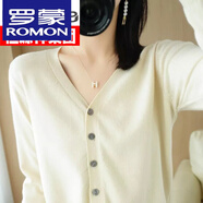 羅蒙（ROMON）高檔100%羊毛絨衫開衫女寬松大碼薄款毛衣外套純色打底羊毛上衣 米色 M 100-110斤