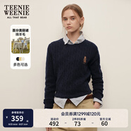 Teenie Weenie小熊女裝簡(jiǎn)約毛衣女秋冬肌理感絞花套頭毛衣針織衫 藏青色 S 160
