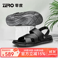 零度Zero官方男鞋2025夏季新款真皮涼鞋透氣軟底潮流拖鞋戶外舒適輕便 36黑色 38