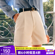Olrain法式高級穿搭咖色休閑褲女夏季高腰直筒短款闊腿褲 白色 S