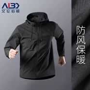 艾倫伯頓（Alen Botun）運動風(fēng)衣外套男秋季休閑連帽工裝夾克防雨防風(fēng)速干寬松跑步服飾 工裝版-黑色 3XL