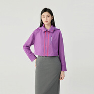 哥弟（GIRDEAR）女裝2025秋季新款立領(lǐng)連帽短款夾克外套女140019 葡萄紫 L (4碼)