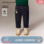 Teenie Weenie小熊童裝25新款秋冬男寶寶寬松鎖色薄絨牛仔褲 牛仔色 100 cm